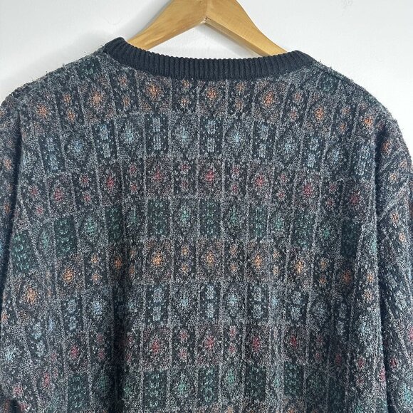 Vtg Jantzen Sweater Mens L Black Multicolor Textured Knit‎ Crewneck Grunge 90s - Picture 8 of 10